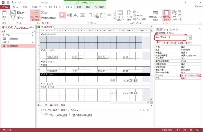 【アクセス】レポートの改ページ設定方法 ふうふのしあわせ講座