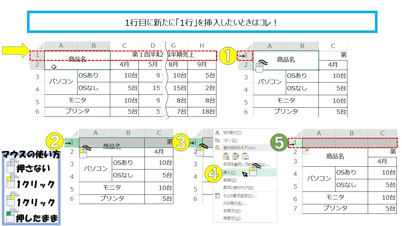 エクセル 行 列 を挿入する方法 ふうふのしあわせ講座